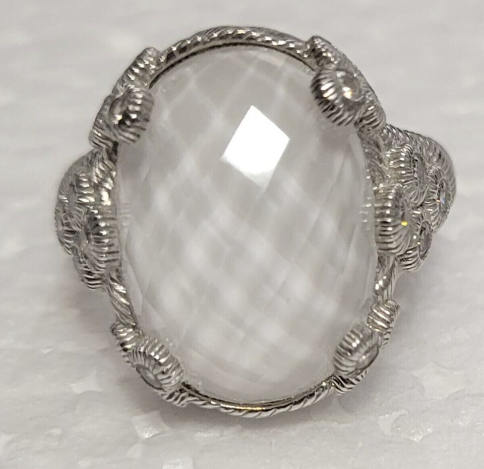 Primary image for NEW" Judith Ripka SZ 6: Sterling Faceted White Agate Doublet Diamonique CZ Ring