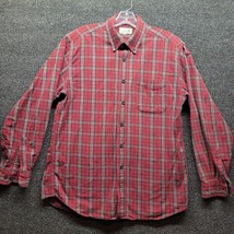 LL Bean Men&#39;s Sz M Flannel Button Down Shirt Red Plaid Long Sleeve Cotto... - $19.35