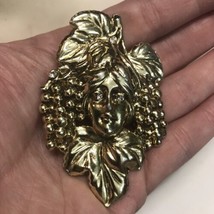 Vintage Art Nouveau Style Lady with Grapes Brooch Gold Tone with Rhinestones - £18.61 GBP