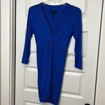 Bcbgmaxazria Blue Long Sleeve Low Cut Dress Size Small - £57.83 GBP