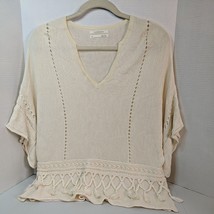 by Anthropologie Cream Bo Ho Crochet Knit V-Neck Sweater Size XS Tassels - £22.33 GBP