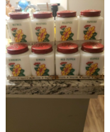 Vintage Tipp City Cosmo milk glass spice set of 8 and original metal low... - $204.43 CAD