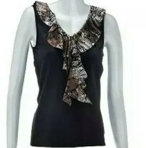 Kathleen Kirkwood ~ Python Black Animal Print Ruffle Cami ~ Size Large ~... - £17.64 GBP