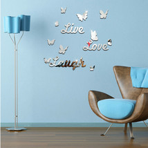 Us 3D Removable Mirror Wall Sticker Love Laugh Butterfly Wall Decals Home Decors - £15.97 GBP