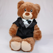 Build A Bear Groom Teddy 15&quot; Plush Light Brown/Beige in Tuxedo Silver/Gr... - $10.70