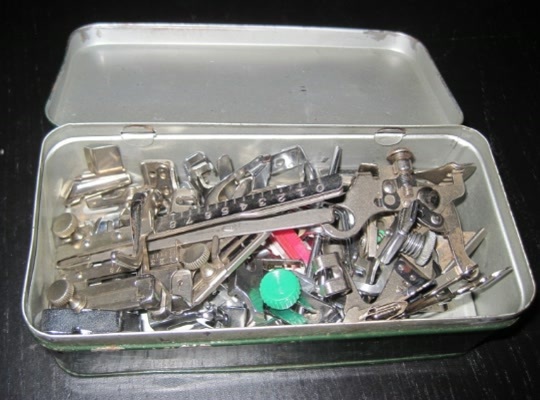 SINGER 36583 SIMANCO Sewing Machine Attachments c/w Antique Tin box - $45.00