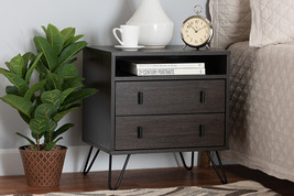 Chenoa Dark Brown and Black Metal 2-Drawer Nightstand - $173.00