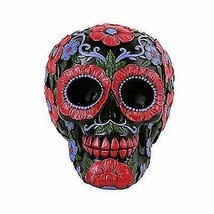 Ebros Black Day of The Dead Floral Blooms Sugar Skull Figurine DOD Skull... - $25.99