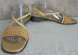 Montego Bay Club Womens Size 11 Gold Lame Crochet Strappy Slingback Sandals - $13.35
