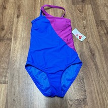 Lands End Womens Blue Purple Color Block Cut Out One Piece Swim Suit Siz... - £28.09 GBP