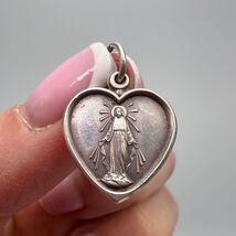 Vintage Sterling Silver 925 Heart Medal Pendant - Virgin Mary Religious ... - $80.00