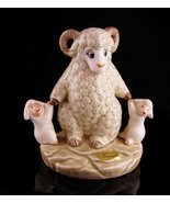 Aries new mom baby figurine - Vintage Ram and baby lambs - handpainted l... - $55.00
