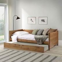 Twin size Solid Wood Daybed with Roll Out Trundle Bed Frame in Medium Brown - $14,693.92 MXN