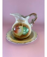 Vintage Arrow Pitcher and Bowl Japan 4in Apple Grapes Porcelain - $243.42 MXN