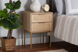 Maila Japandi Light Brown and Gold Metal 2-Drawer End Table - $115.00