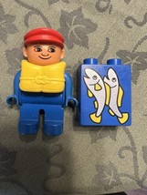 Lego Duplo FATHER MAN DAD in LIFE JACKET FIGURE 1986 vtg boat Sailor fish - $28.66