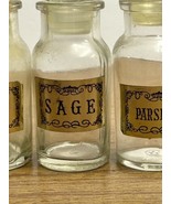 Vintage Glass Apothecary Spice Jars With Stoppers Empty with Gold Labels 4 - €21,24 EUR