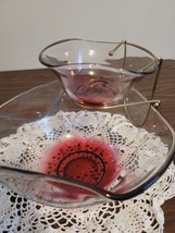 Vintage Anchor Hocking Pink Cranberry Flash Glass Chip And Dip Bowl Set - £22.16 GBP