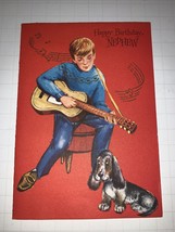 VINTAGE 1960’s Paramount Happy Birthday Nephew Card Puppy Dog Guitar - $5.88