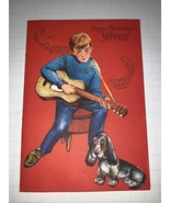 VINTAGE 1960’s Paramount Happy Birthday Nephew Card Puppy Dog Guitar - £4.59 GBP