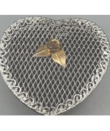 Heart Shaped Silver Mesh Trinket Box W/  Lid Brass Flower Jewelry Metal ... - $22.58 CAD