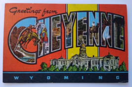 Greetings From Cheyenne Wyoming Linen Postcard Large Big Letter Unused Kropp - $10.13