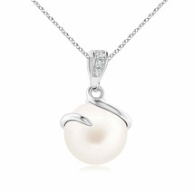 ANGARA 9mm Freshwater Pearl Spiral Pendant with Diamonds in 14K White Gold - £264.75 GBP