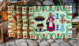 Hand Stitched Farmhouse Placemats Plastic Canvas Set of 4 Country Kitchen Table - £27.67 GBP