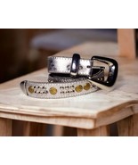 Metallic Genuine Leather Silver Gold Studded Belt Womens Size S/M Tiny Flaw - £14.93 GBP