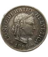 10 Rappen Suiza 1896 – Reedición &quot;Helvetia con corona de roble&quot; - $18.55 CAD