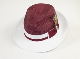 Men's Bruno Capelo Belvedere 2-Tone Straw Style Fedora Hat BD961 Burgundy/White image 4
