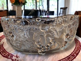 Clear, Indiana Glass, Grape Harvest Pattern, Large Fruit Bowl, Vintage, ... - $40.49