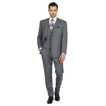 Mens Renoir 3 Piece Vested Suit Glen Plaid Notch Lapel Business 278-1 Gray New image 8