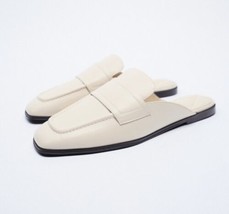 Zara New Flat Squared Toe Off White Crème Mules Shoes EU40 US 9 - £33.63 GBP