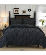 Elegant Comfort Hotel Pintuck Duvet Cover Set with Shams Black Twin - $32.57 CAD