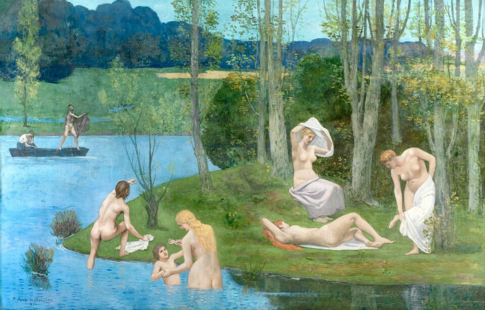 12295.Decoration POSTER.Room interior wall art decor.Women bathing lake painting