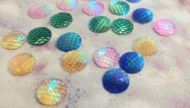 4 Mermaid Scale Cabochons Round Flat Domed Dragon Scale Flatbacks Mixed .7&quot; - £4.41 GBP