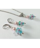 Pearl Murano glass Silver jewelry set necklace earrings Victorian handma... - $73.24 CAD