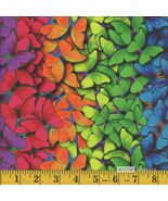 Cotton Rainbow Butterflies Butterfly Rainbow Insect Fabric Print by Yard... - $13.95
