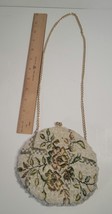 Vintage Floral Beaded Purse with Chain Hand Made in Hong Kong - £30.66 GBP