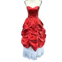 Vintage 1980s Red Metallic Taffeta White Lace Nadine Prom Dress Sz 7 Union Made - £76.75 GBP