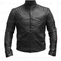 New Superman Man&#39;s of Steel Full Black Biker Designer Genuine Leather Ja... - $161.99+