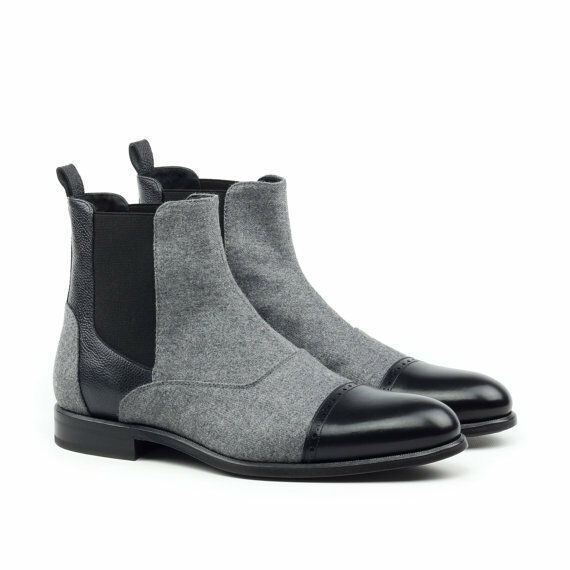 Men Black Chelsea Cap Toe Gray Suede Jumper Slip On Leather Ankle Boots US 7-16