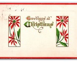 Christmas Greetings Arts &amp; Crafts Poinsettia Red Border Embossed DB Post... - $3.91