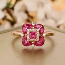 Princess Cut 1.60 Ct Ruby &amp; Diamond Engagement 14K Rose Gold Finish Pretty Ring - £77.23 GBP