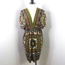 Snap Women&#39;s 2X Green Floral Bohemian Elastic Waist Stretch Short Sleeve Dress - £9.48 GBP