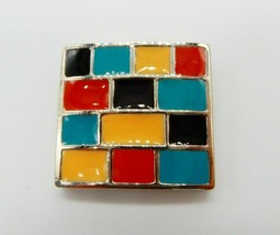 Fun vintage multi color enamel over metal geometric square scarf clip - £9.47 GBP