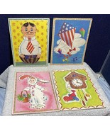 Lot of 4 Vintage Childs Button Art Cards Craft Art Prints - £38.93 GBP