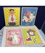 Lot of 4 Vintage Childs Button Art Cards Craft Art Prints - €42,69 EUR