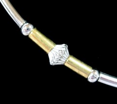 Curved Tube Links Necklace Vintage Silvertone Goldtone Metal Bicone Bead Choker - £10.35 GBP